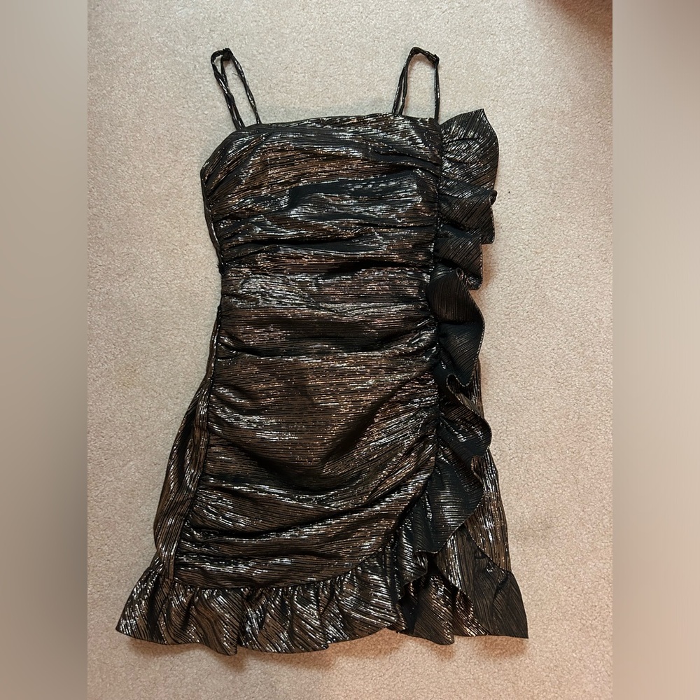 DO + BE gold and black cocktail dress